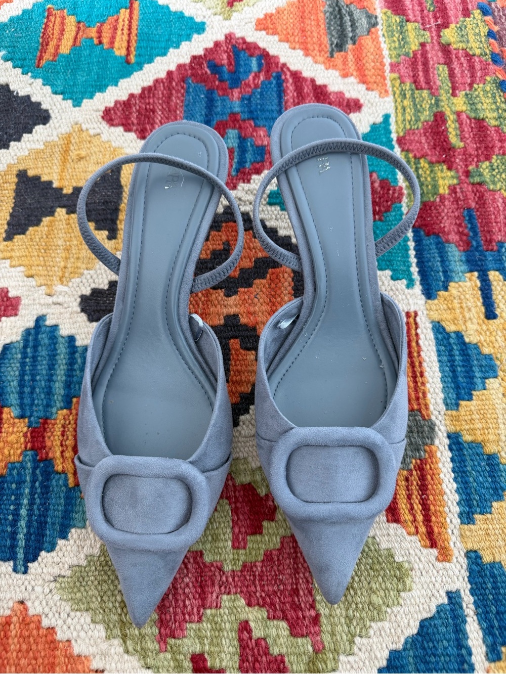 Zara Blue Pointed Toe Slingback Heels